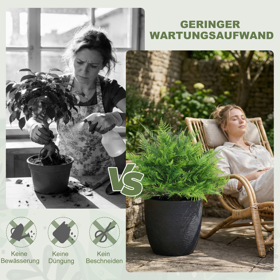 Kunstige Bostonbregnebuske, UV-bestandige, kunstige planter med pæle, sæt med 2, 60 cm til have, veranda