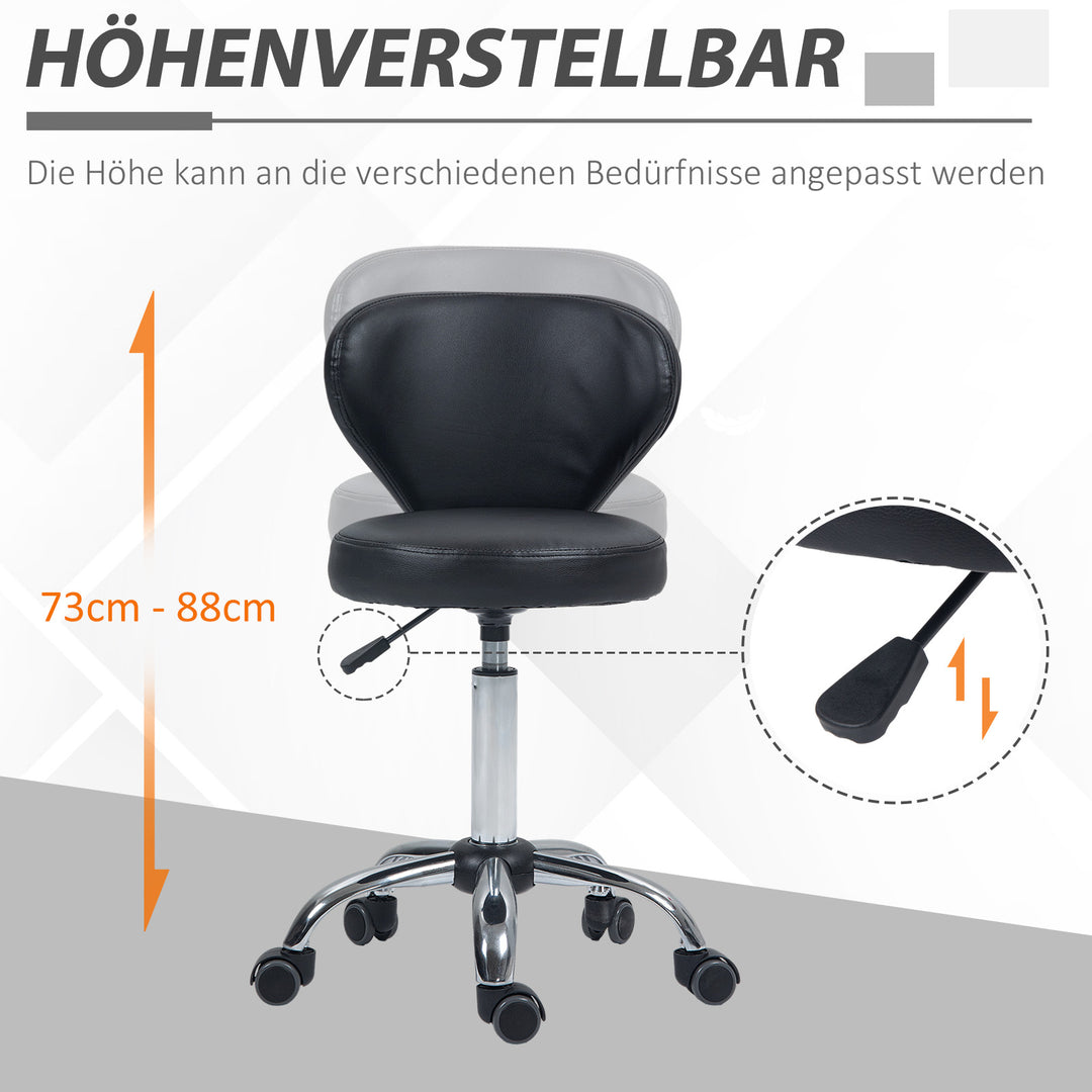 Salonstol i læderlook, højdejusterbar, op til 120 kg, stålstel, sort
