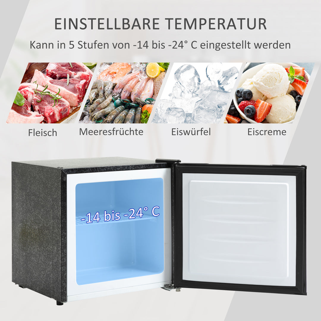 Minifryser 35 L, elektrisk, fritstående, 45 W, minifryser/minikøleskab, 41 dB, -14 til -24 ℃, 5-trins temperaturkontrol, 47 x 44,2 x 48,8 cm, sort