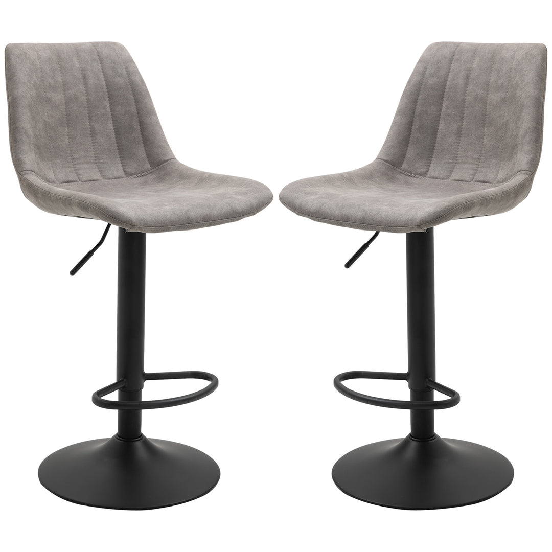 Sæt med 2 barstole i retrostil, inklusive fodstøtte, højdejusterbar, gaslift, grå + sort