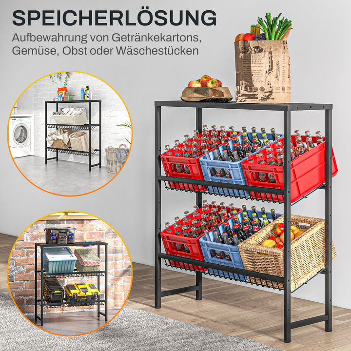 Opbevaringsreol, højdejusterbar, robust metal, pladsbesparende design, 210 kg lasteevne, sort