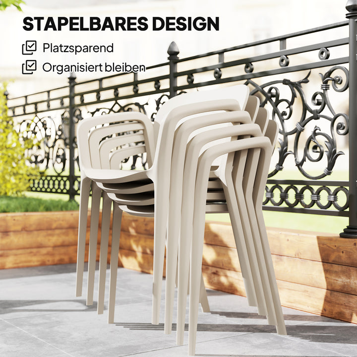 Havestolsæt med 4 vejrbestandige havestole af plastik, stabelstol med armlæn, ryglæn, belastningskapacitet op til 120 kg