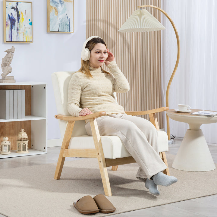 Polstret lænestol, skumfyld, gummitræsstel, cremehvid