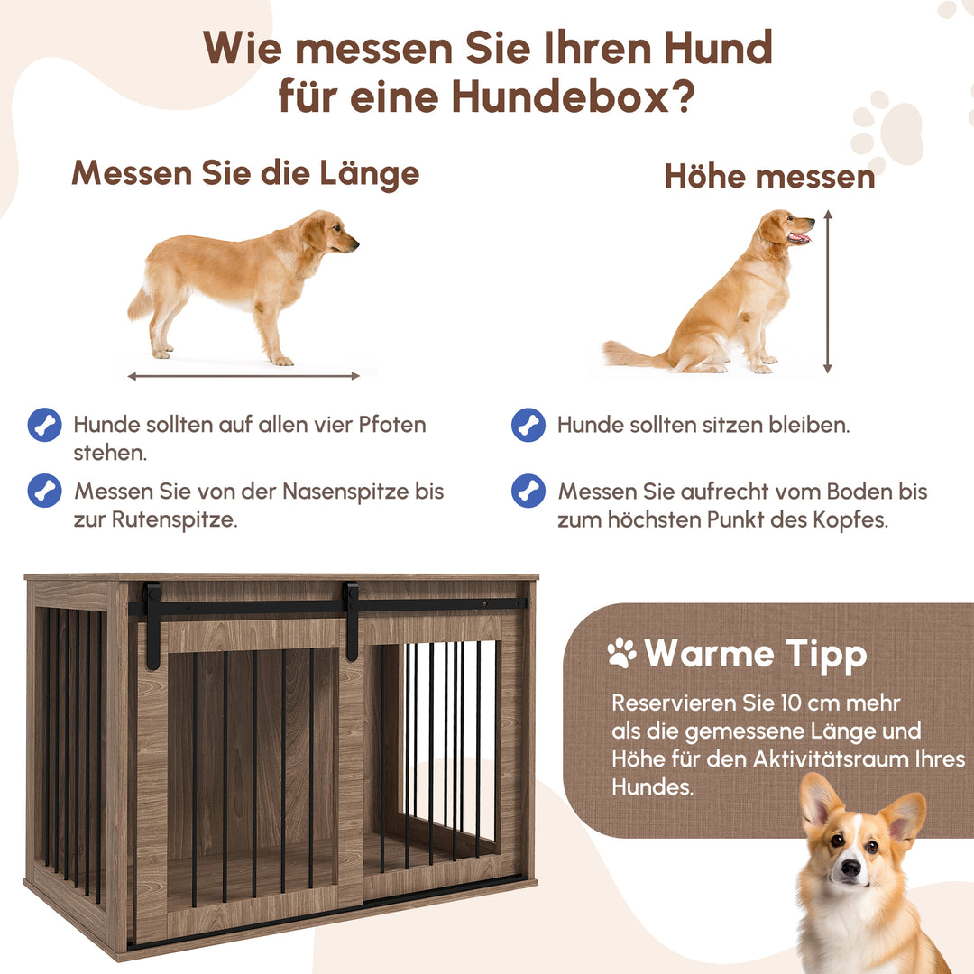 Hundebur, aflåseligt, trælook, rustikt design, 98 cm x 58 cm x 67 cm, valnød + sort