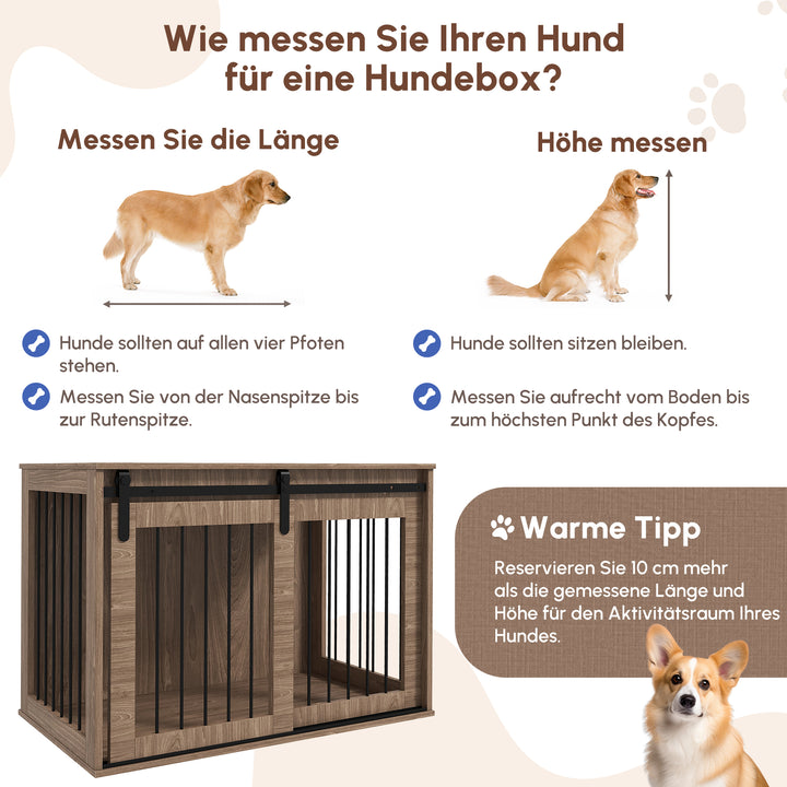Hundebur, aflåseligt, trælook, rustikt design, 98 cm x 58 cm x 67 cm, valnød + sort