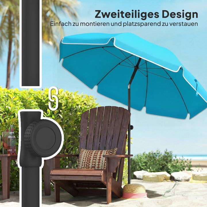 Strandparasol Ø150 cm, vandafvisende, foldbar, med sandanker, justerbar hældning, bæretaske, blå