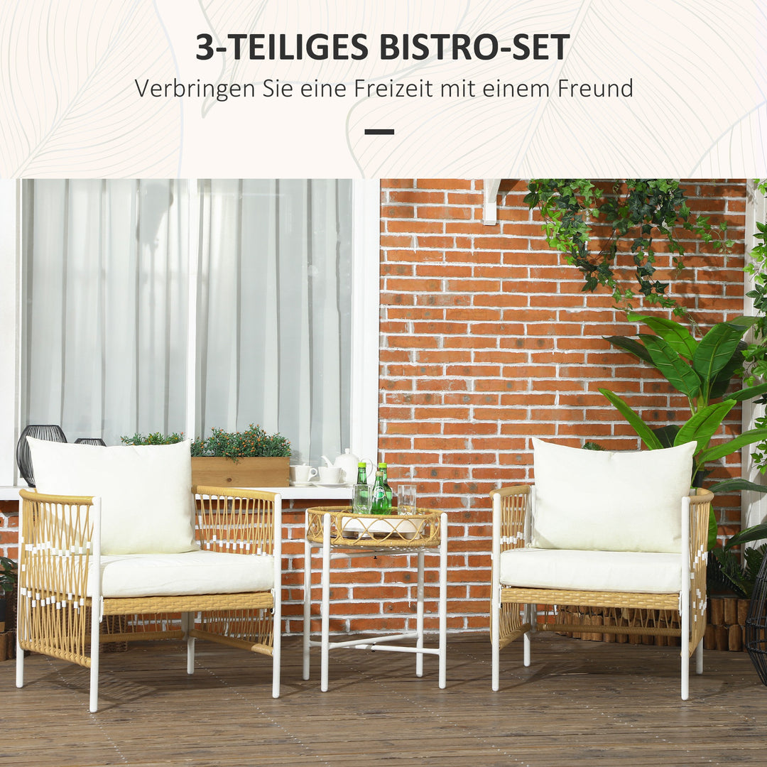 3-Delt bistrosæt, havemøbelsæt, havesiddegruppe, pe-rattan, 72 cm x 66 cm x 64 cm, gul + creme
