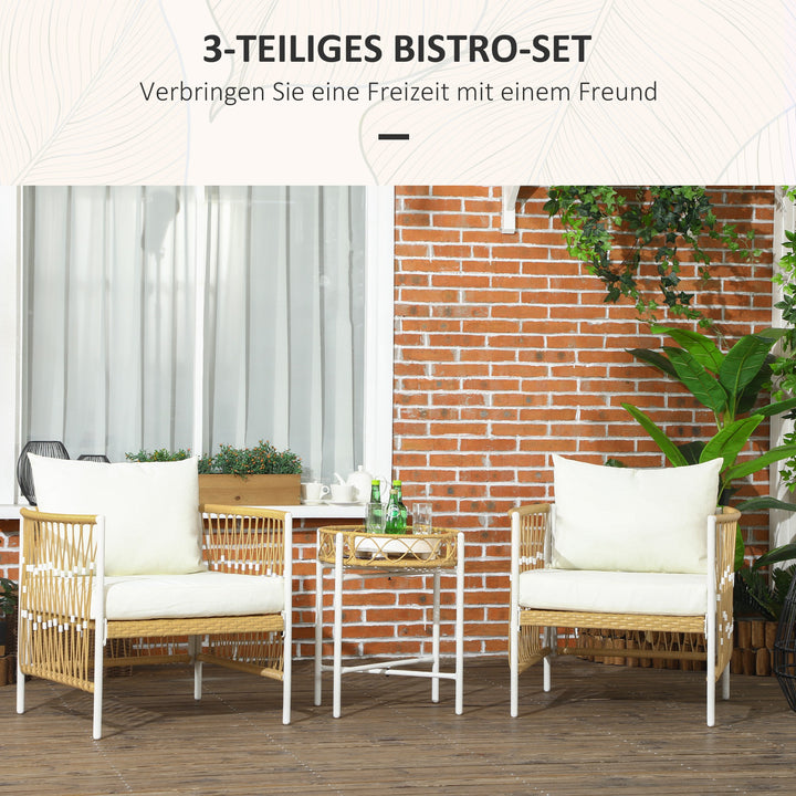 3-Delt bistrosæt, havemøbelsæt, havesiddegruppe, pe-rattan, 72 cm x 66 cm x 64 cm, gul + creme