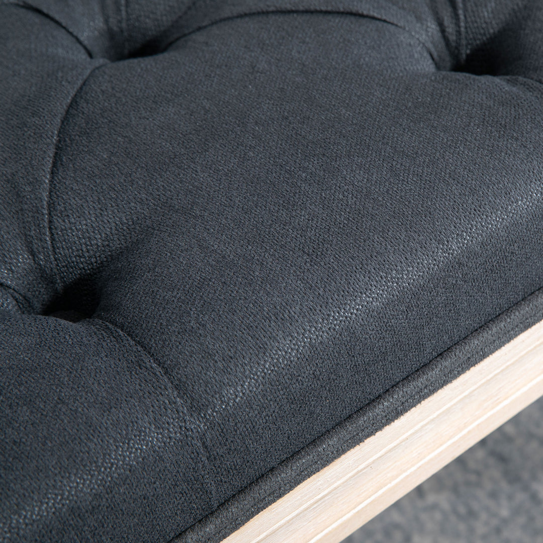 Vintage design bænk med knapsøm og drejede ben, shabby chic, mørkegrå