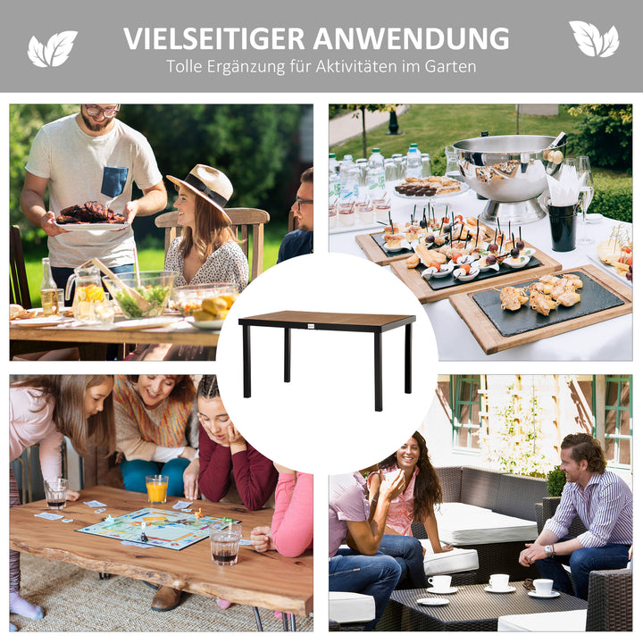 Havebord til 6 personer, spisebord, aluminiumsbord, havemøbler, loungemøbler, letplejelig plastik, naturlig og sort, 140 x 90 x 74 cm