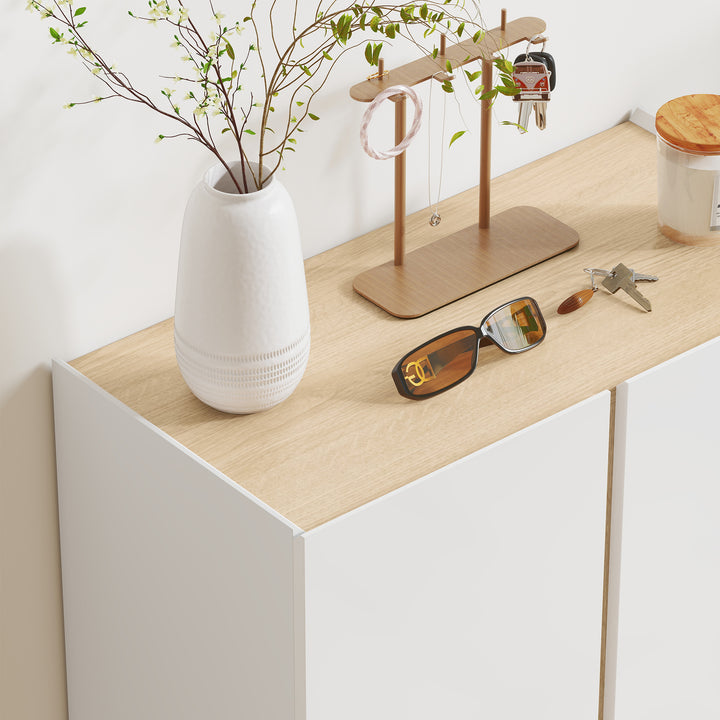 Skoskab med soft-close-funktion, 6-etagers design uden håndtag, plads til op til 18 par, til entré, træ, hvid