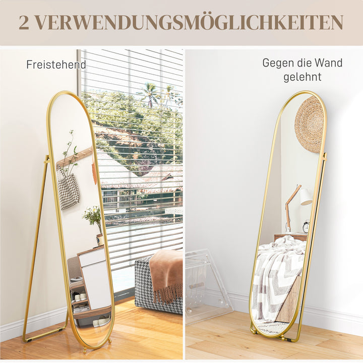 Helfigursspejl, oval form, fritstående, metalramme, 40x160 cm, farve: guld