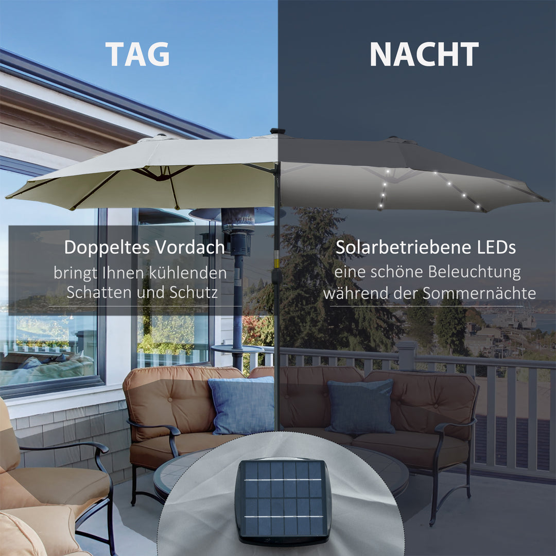 Parasol med led solcelle 4,5m dobbelt parasol haveparasol markedsparasol terrasseparasol oval lysegrå+sort