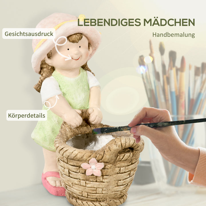 Havefigur "Pige med blomsterkurv", havedekoration, vejrbestandig, 20 cm x 30 cm x 40 cm