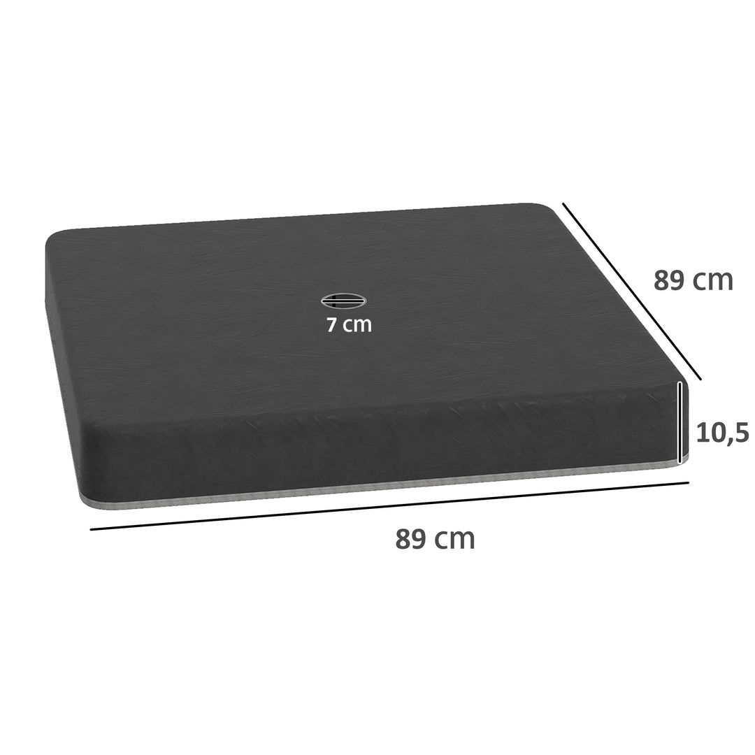 Fodvægte til parasolfod, vandtæt, kan fyldes med sand, plastik, 89l x 89b x 10,5h cm, sort