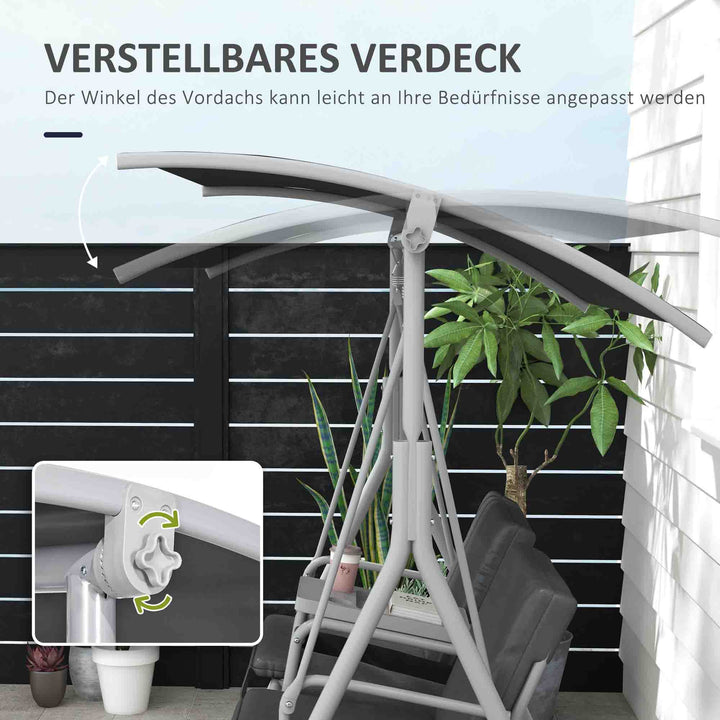 2-Personers verandagynge med baldakin og bord, metalstel, op til 180 kg, 175 x 110 x 165 cm, sort