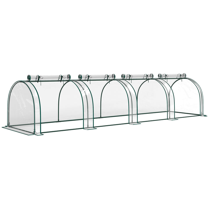 Tunneldrivhus, 4 vinduer med lynlåse, stålramme, robust presenning, transparent, 395 x 100 x 80 cm