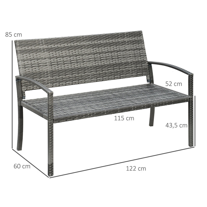 Rattan havebænk med stålramme til 2 personer, brun, 122 x 60 x 87 cm