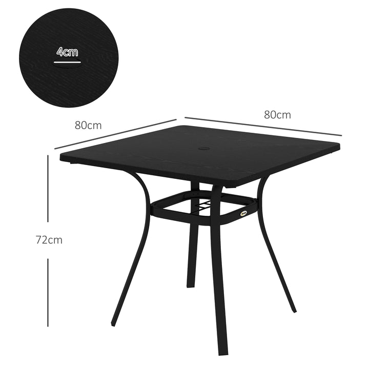 Udendørsbord til 4 personer, stålstel, 80L x 80B x 72H cm, sort