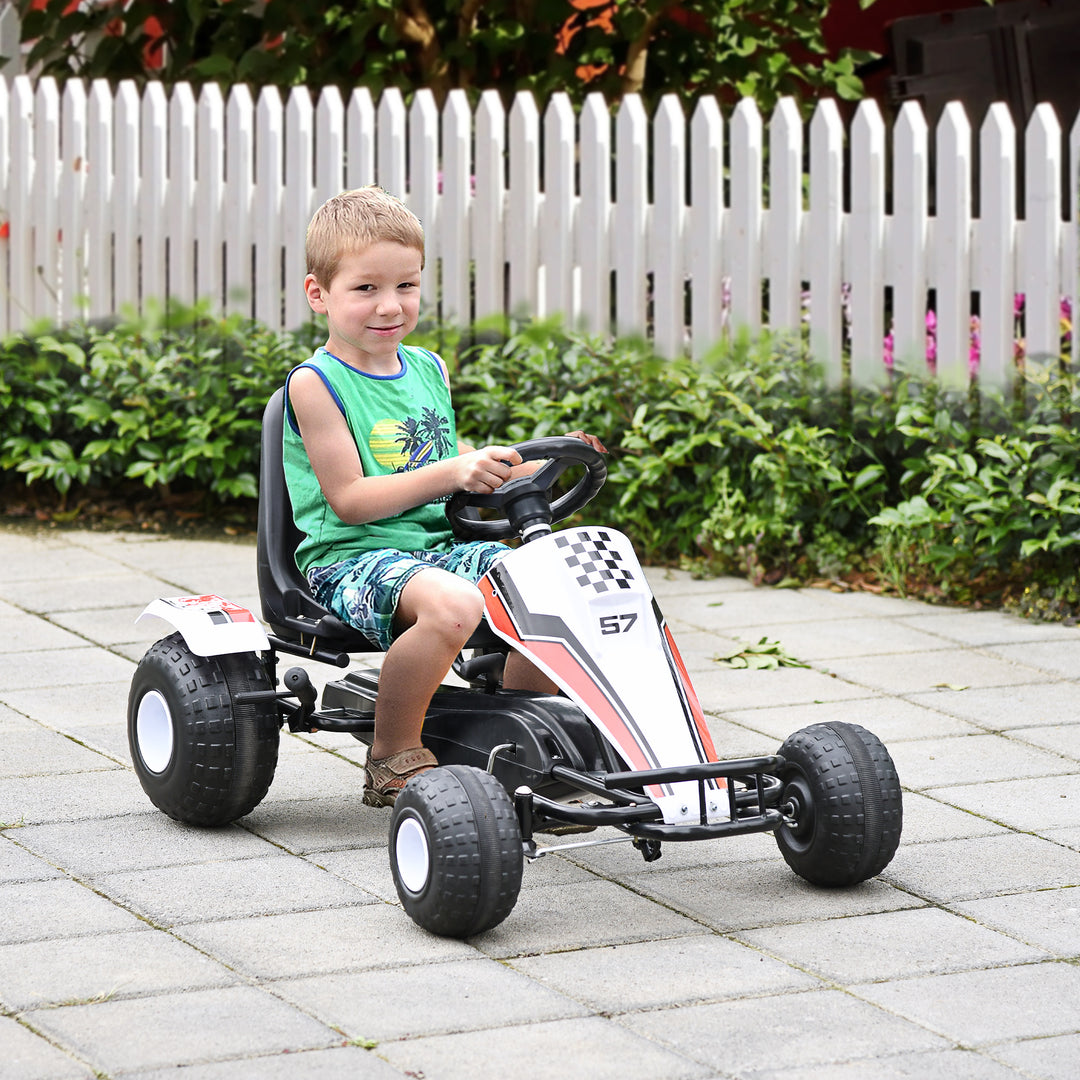 Gokart børnebil pedalbil med pedalbremser børnelegetøj til 3-6 år stål hvid 104 x 66 x 57 cm
