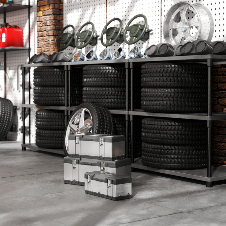 3-Delt værktøjskassesæt, rustfrit stål, plastik, sølv