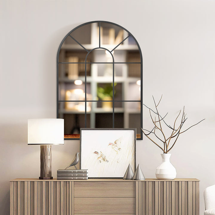 Vinduesspejl med metalramme, 91 cm x 2 cm x 60 cm, sort