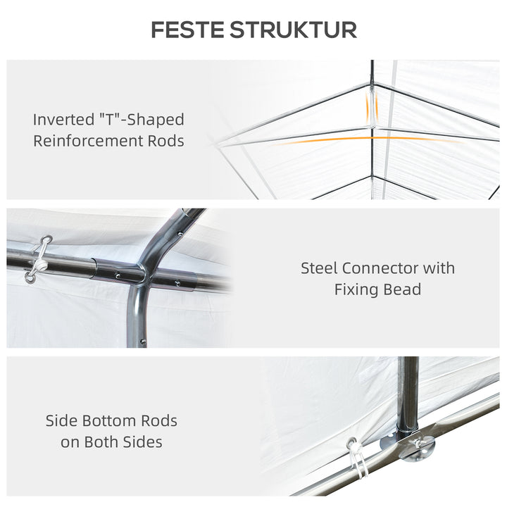 Pavilion 6 x 3 m, festpavillon, aftagelige sidevægge, med rulledøre + vinduer, hvid