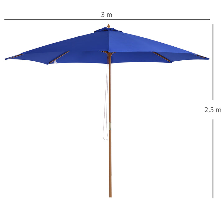 Parasol/Haveparasol, vejrbestandig, bambus, 300 cm x 300 cm x 250 cm, blå + natur