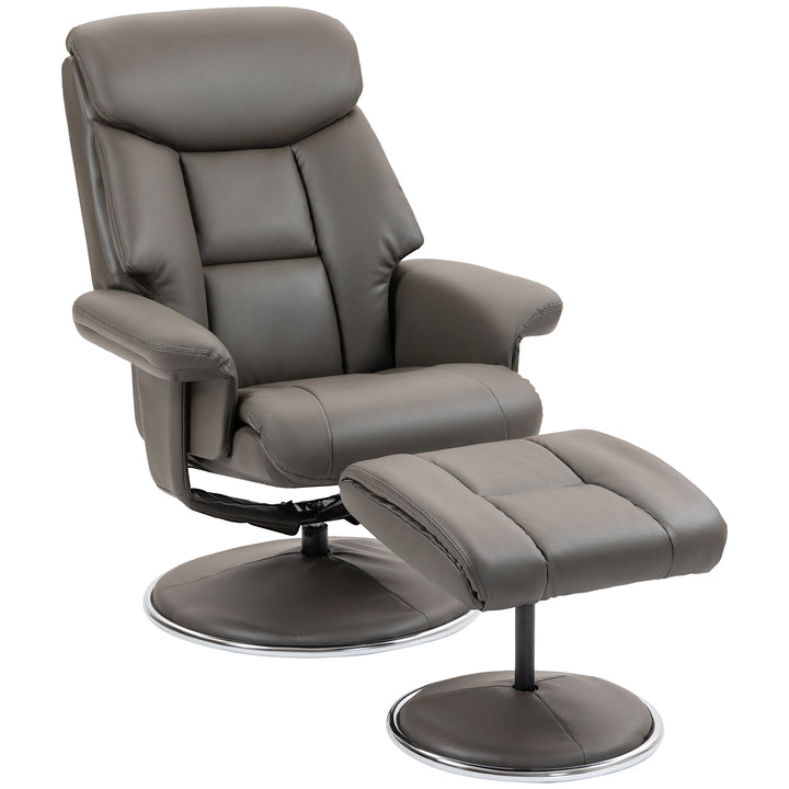 Lænestol med fodskammel, justerbar ryglæn, kunstlæder, op til 150 kg, grå