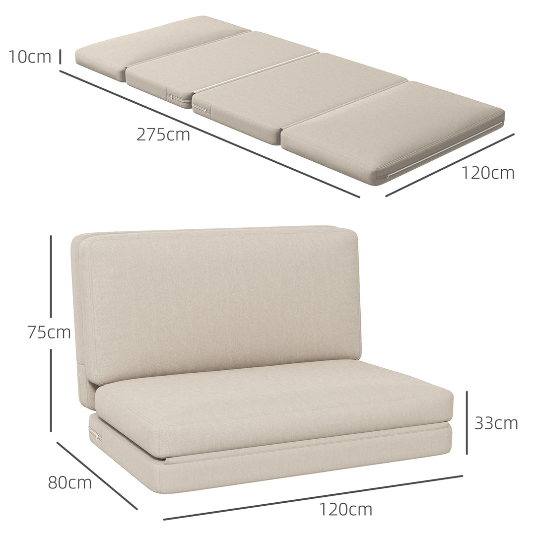 2-I-1 foldbar lænestol med gæstemadras, delbar, 120 cm bred, beige