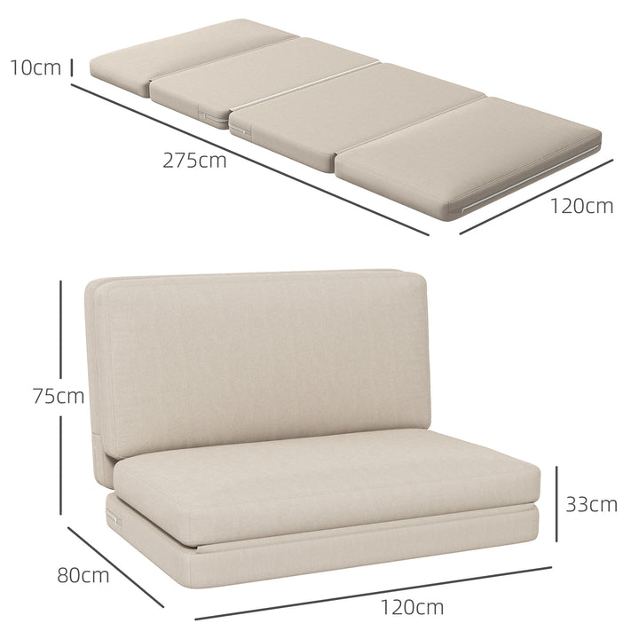 2-I-1 foldbar lænestol med gæstemadras, delbar, 120 cm bred, beige