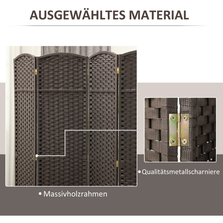 4-Panels rumdeler, foldbar skærm, skærm til stue, soveværelse, hjemmekontor, brun