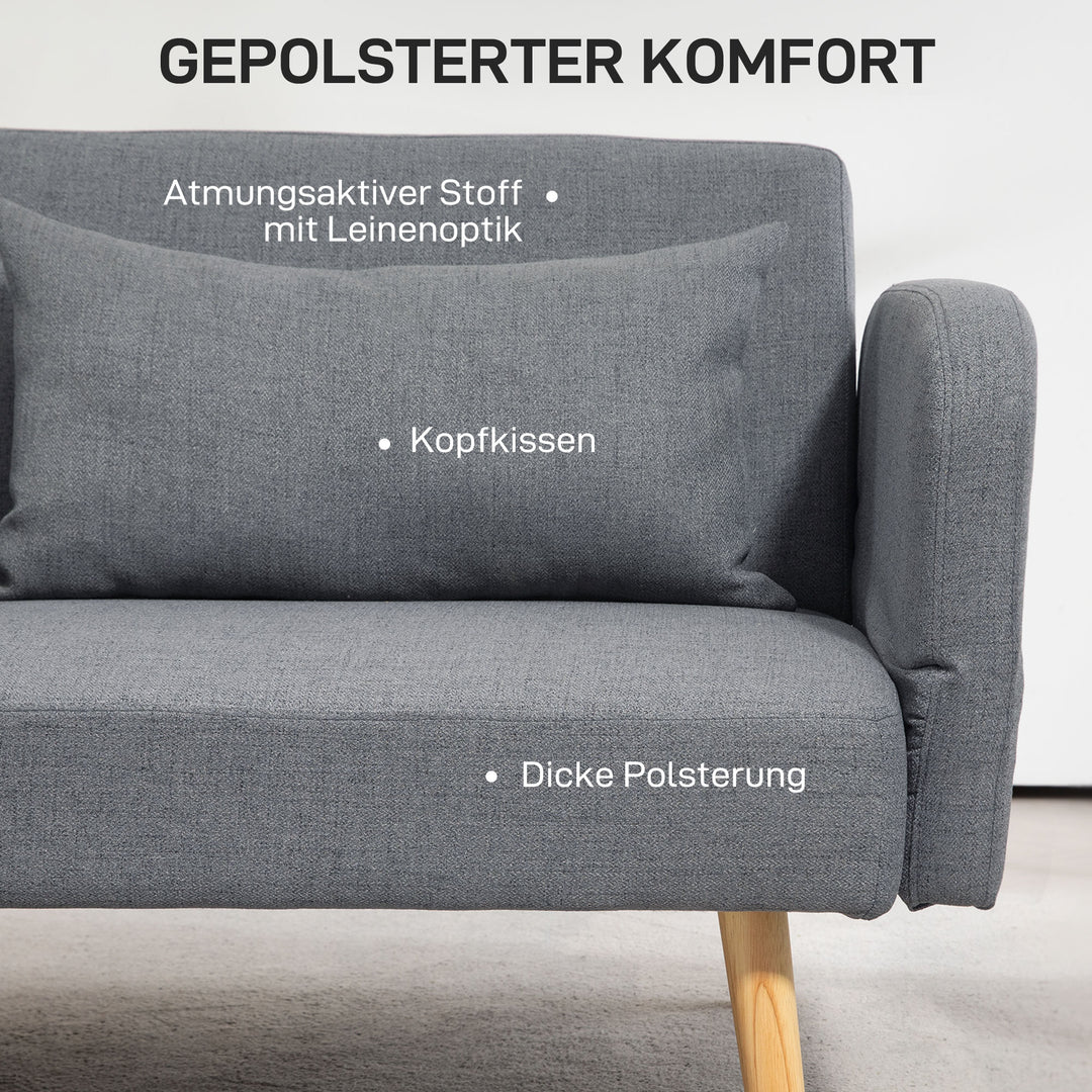 3-Personers sovesofa, gæsteseng med dobbeltseng, op til 240 kg, foldbare ryglæn, træstel, 170 x 83 x 80 cm, grå