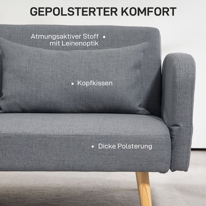3-Personers sovesofa, gæsteseng med dobbeltseng, op til 240 kg, foldbare ryglæn, træstel, 170 x 83 x 80 cm, grå