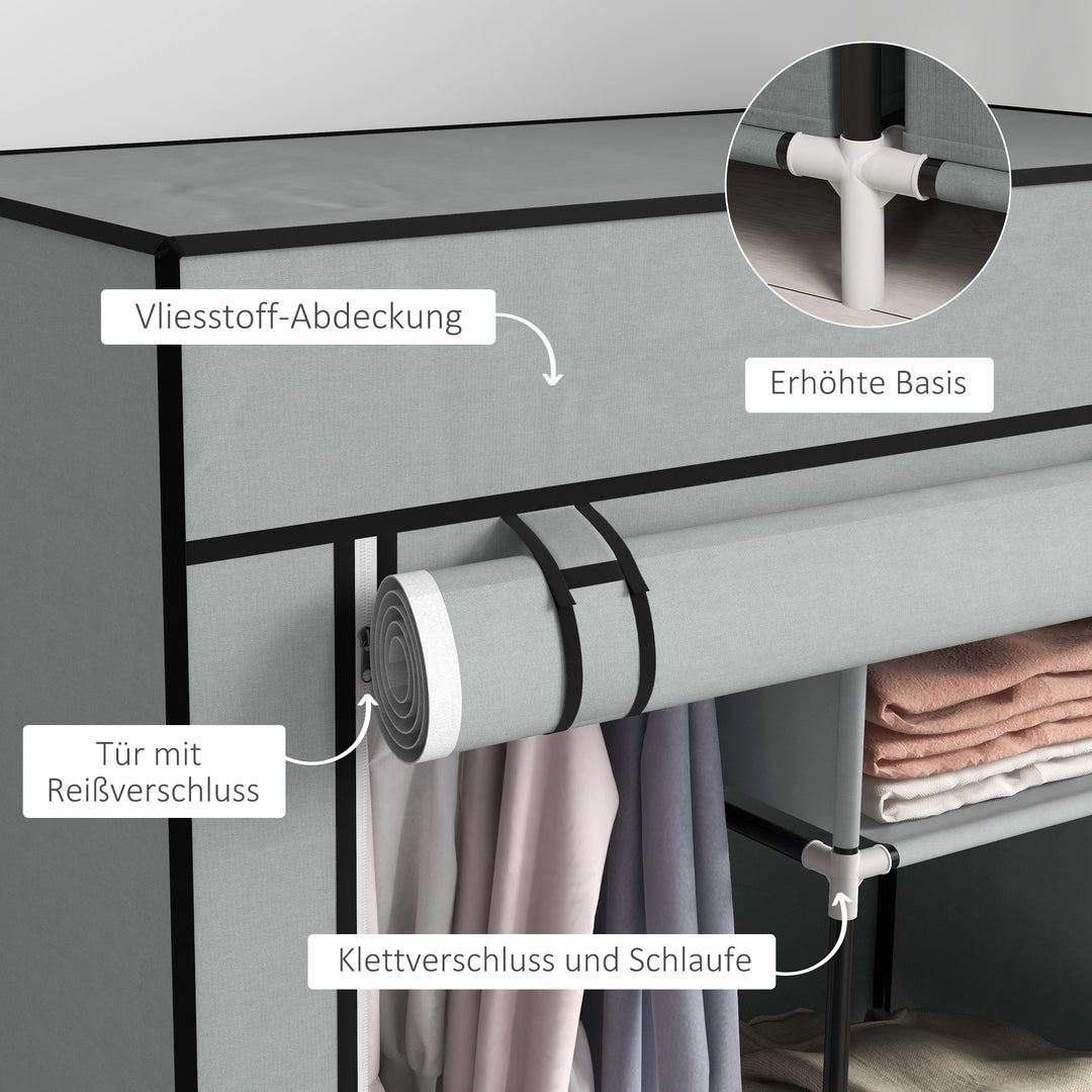 Garderobeskab i stof med 1 garderobestang, 2 skuffer, 83 x 42,5 x 162,5 cm, grå