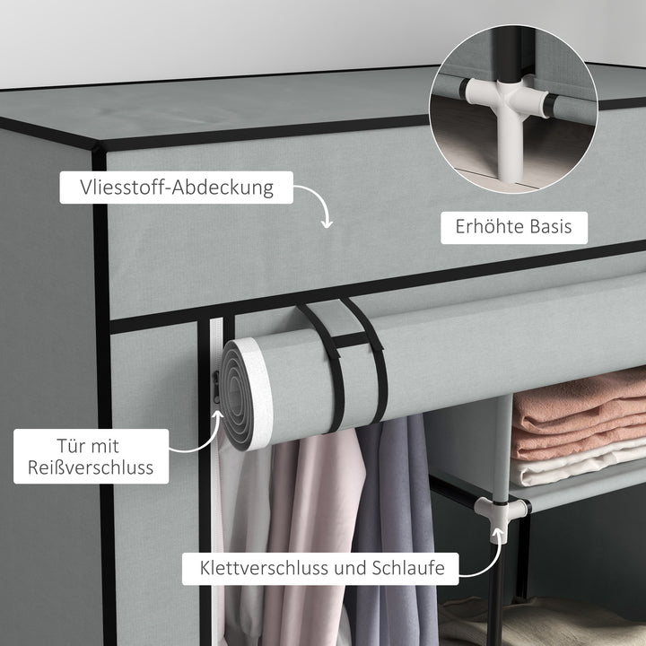 Garderobeskab i stof med 1 garderobestang, 2 skuffer, 83 x 42,5 x 162,5 cm, grå