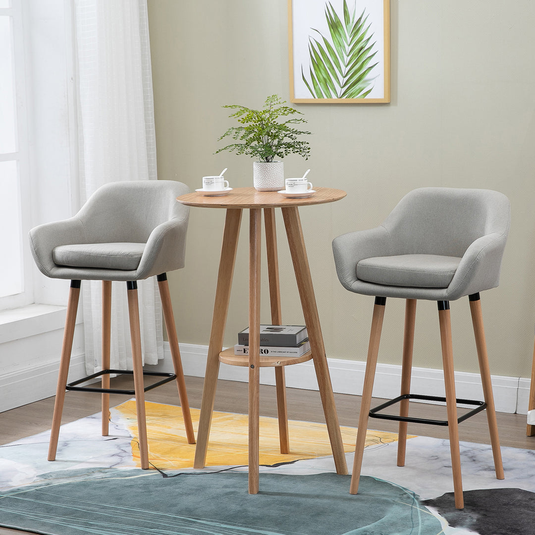 Sæt med 2 barstole, inklusive fodskammel, massivt træ, 55 cm x 48 cm x 100 cm, beige