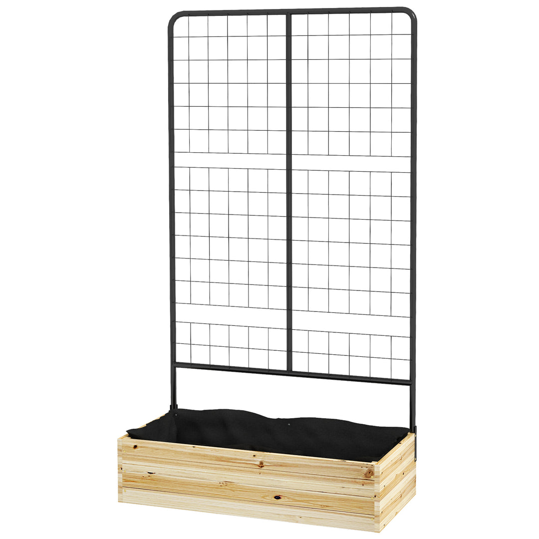 Højbed med espalier, fleeceforing, naturtræ, stål, 80x38x145 cm, sort