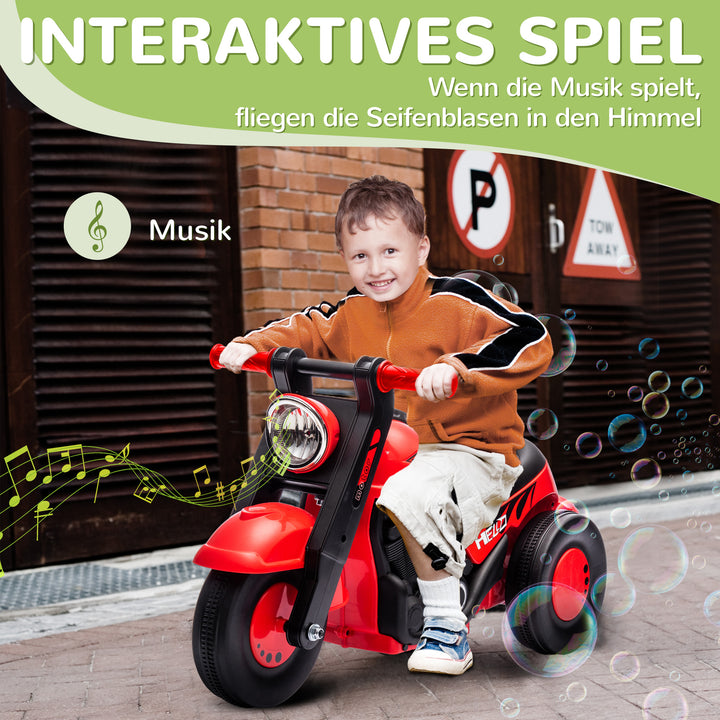 Kørebil, motorcykeldesign, musik og bobler, for alderen 2-5, rød