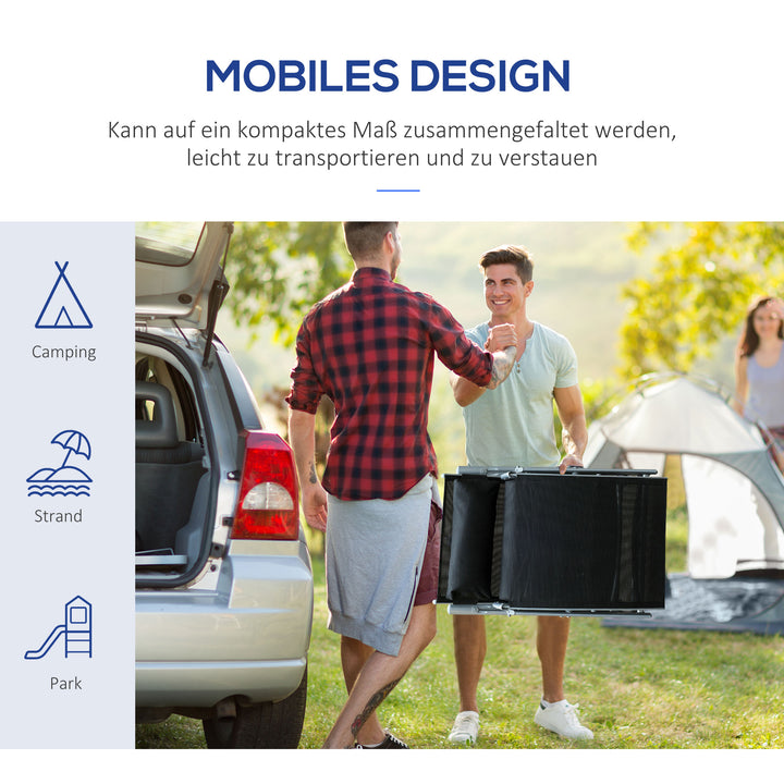 Foldbar solseng med hynde, liggestol med 7-vejs justerbar ryglæn, bæreevne op til 165 kg, sort