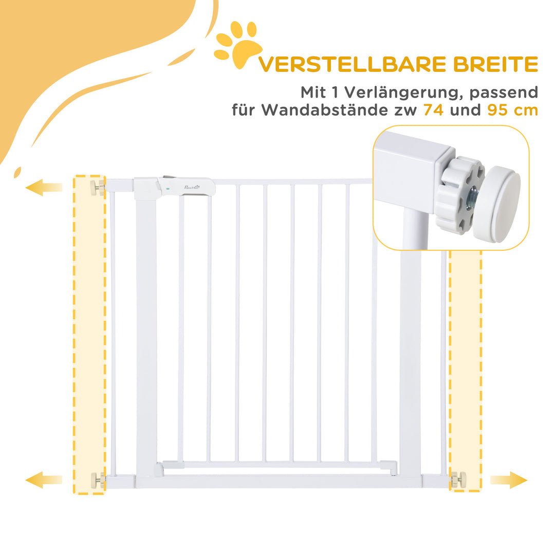 Dørgitter, ingen boring nødvendig, justerbar bredde 75-96 cm, åbning med en hånd, metal, hvid, automatisk lukkende babysikkerhedsgitter