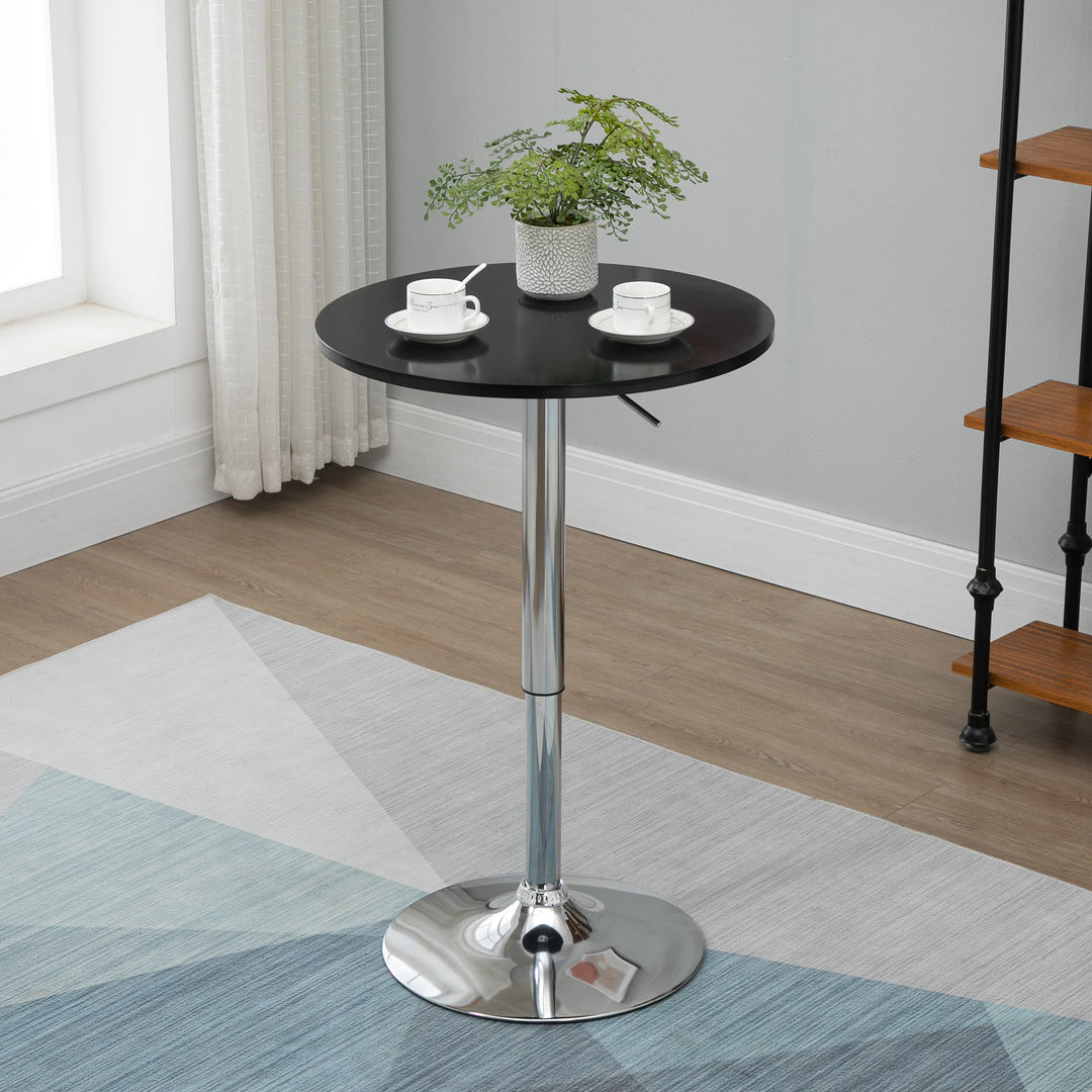Moderne rundt barbord, spisebord med 360° drejelig base, højdejusterbart bistrobord, ståbord, køkkenbord, stål, sort, Ø61 x 70-90 cm
