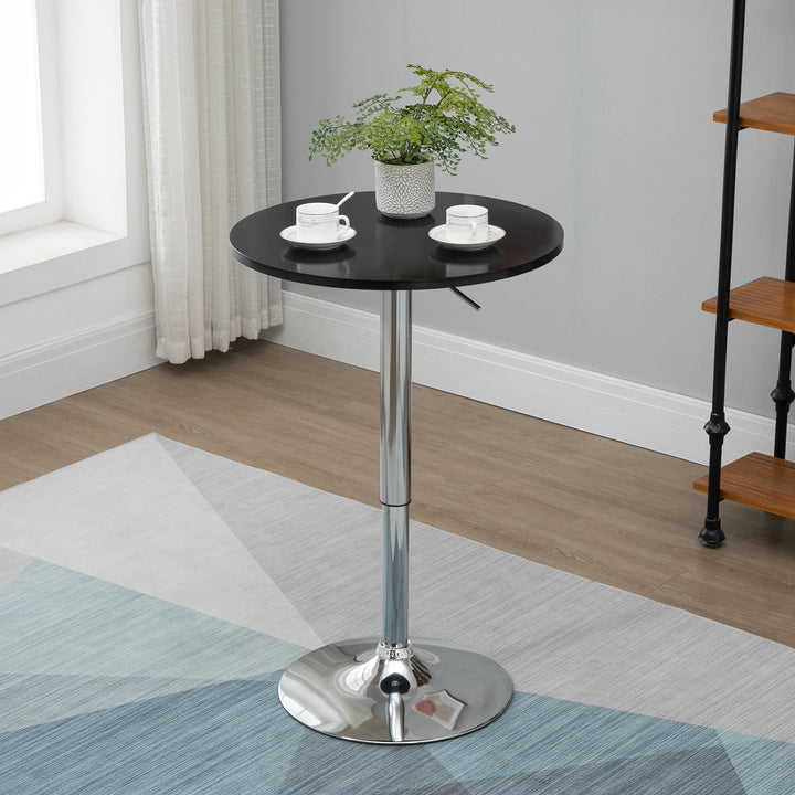 Moderne rundt barbord, spisebord med 360° drejelig base, højdejusterbart bistrobord, ståbord, køkkenbord, stål, sort, Ø61 x 70-90 cm