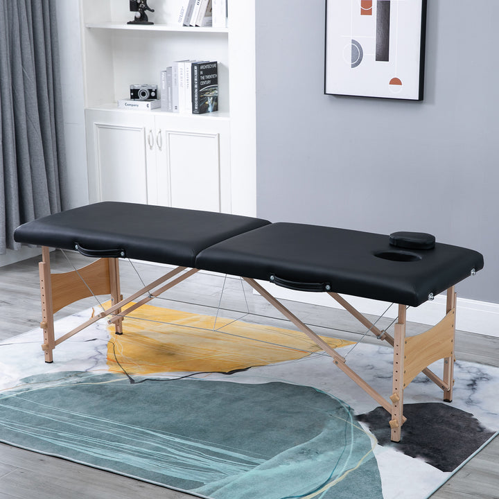 3-zoners foldbar massagebriks med nakkestøtte, armlæn, bæretaske, træben, højdejusterbar, bærbar kosmetikseng til tatovering, spa, salon, sort