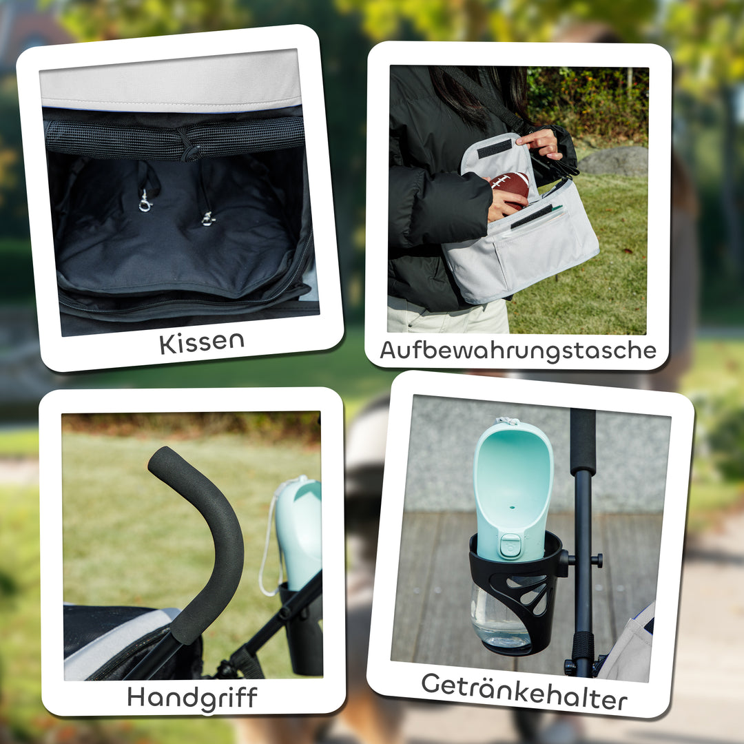 Kæledyrsvogn, sikkerhedsline, netvindue, 76l x 44b x 103h cm, lysegrå