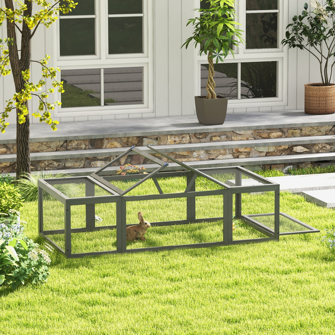 Udendørs indhegning til smådyr med hængslet tag, fyrretræ, grå