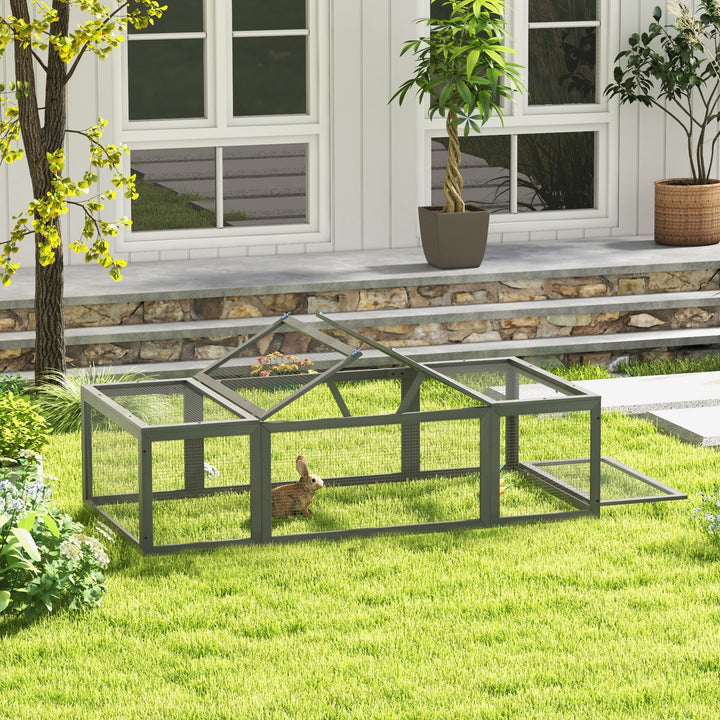 Udendørs indhegning til smådyr med hængslet tag, fyrretræ, grå