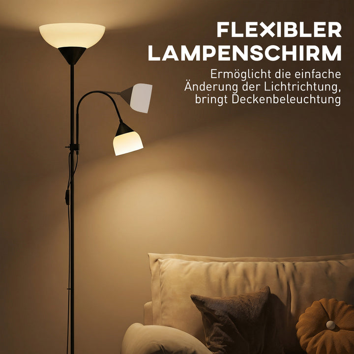 Uplight, mor og barn gulvlampe, høj lampe med 3 farvetemperaturer og fleksibel svanehals, sort