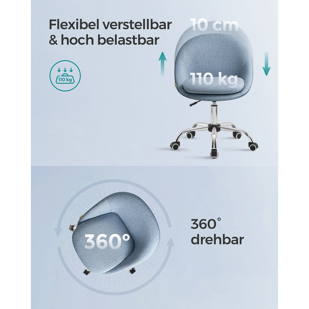 Kontorstol til hjemmekontor, drejelig skrivebordsstol med skumpolstring, højdejusterbar, blå