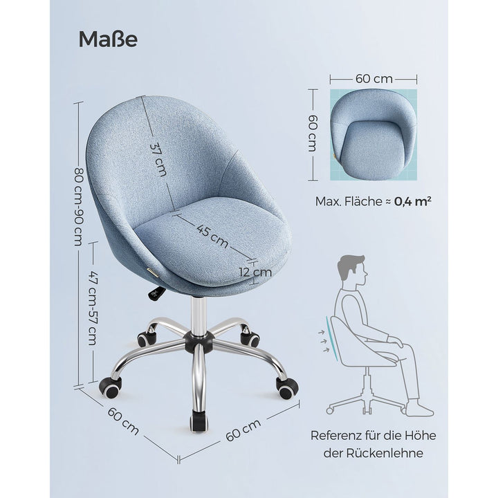 Kontorstol til hjemmekontor, drejelig skrivebordsstol med skumpolstring, højdejusterbar, blå